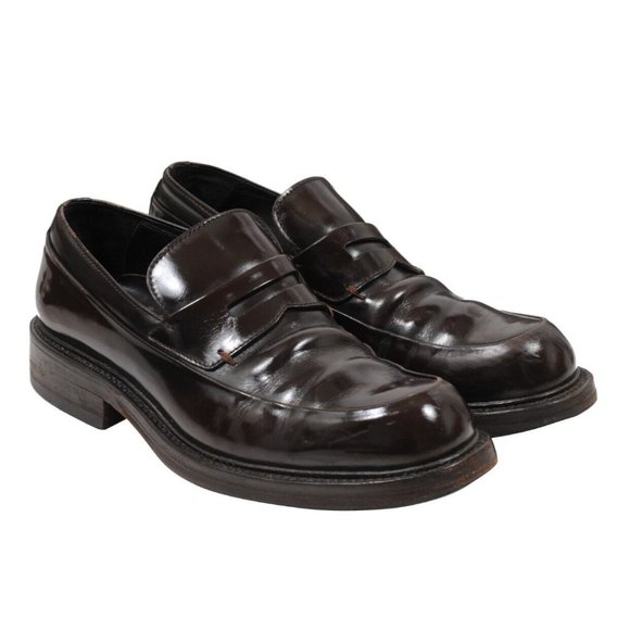 Prada Mens Vintage Penny Loafers US7 UK6 Brown Leather Slip On Round Bulb Toe - Picture 1 of 11